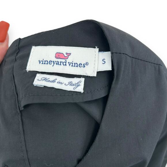 Vineyard Vines Black Blouse Size Small Cotton Stretch Bell Sleeve Preppy Goth - Picture 8 of 9